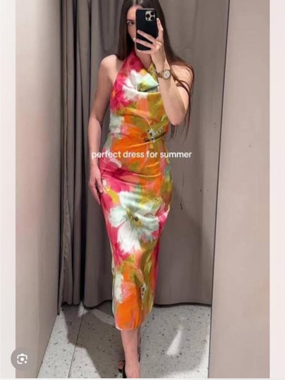 Zara Floral Halter Maxi Dress in Yellow, Pink & White